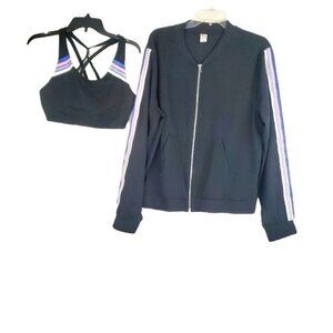Old navy black pastel stripe active track jacket and sports bra set